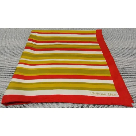 Vintage Dior Silk Scarf Striped Avocado Paris 1960s Designer Mid Century Mod 60s - Picture 4 of 16